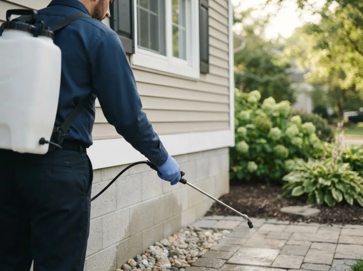 Pest control technician inspecting a home in Indore, WV